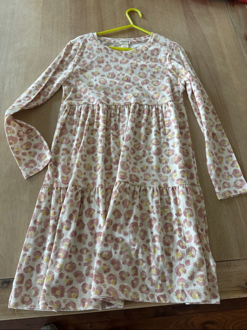 Crewcuts Pink and Cream Floral Tiered Long-Sleeve Dress